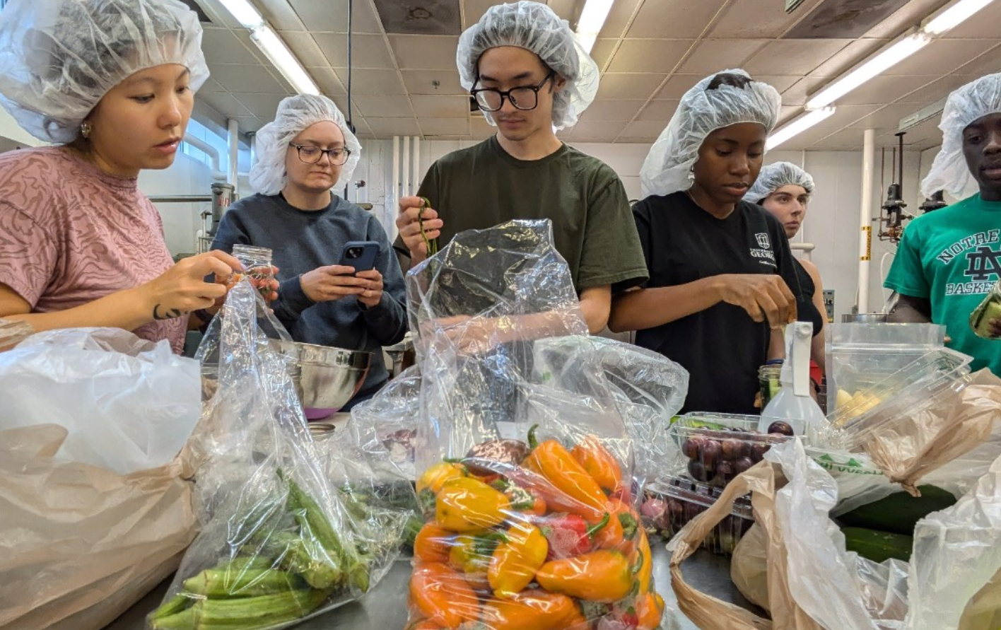 Group of Food Science students standing around food in bags.